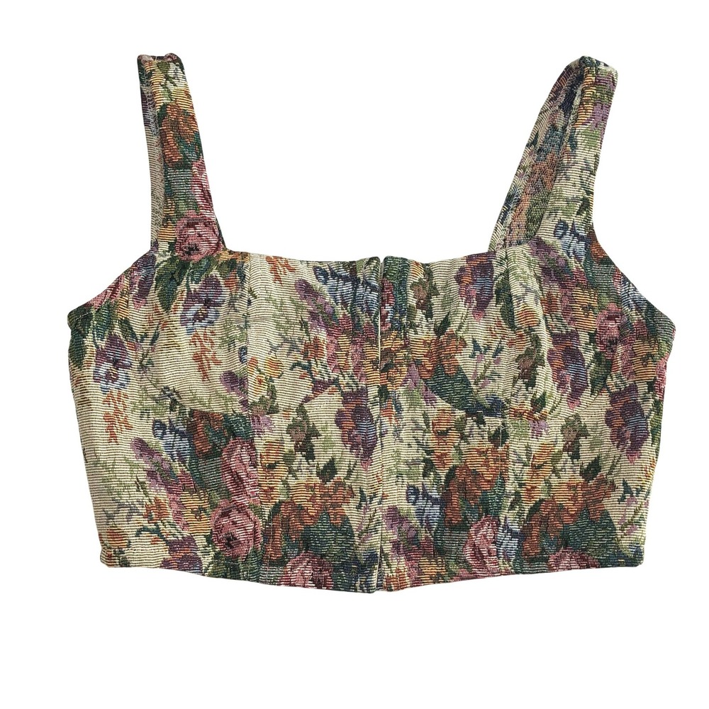 NWT Vintage Inspired Carpet Bag Tapestry Corset Top Medium Multicolor Granny